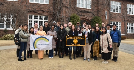 RMC students and alumni pose with students from Rikkyo University on the Kakehashi Project trip to Japan