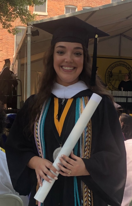 Tarah Leake in cap and gown at the 2022 Commencement Ceremony