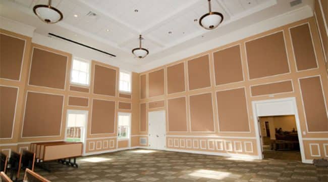 An interior shot of an empty room in Andrews Hall.