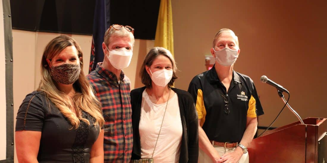 (Left to right): Society of Alumni President Robyn Diehl McDougle '98, Ph.D; Dr. Bruce Torrence, Dr. Eve Torrence, and Dr. George Spagna at homecoming weekend kickoff