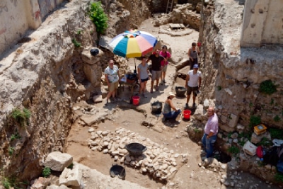 John Camp oversees an archaeology dig site in Greece with Randolph-Macon students