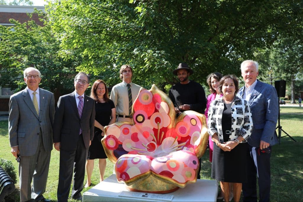Group of officials during the 2021 visit from Japanese Ambassador Koji Tomita who spoke at the Randolph-Macon ceremony celebrating a gift from the Embassy of Japan in remembrance of the Great East Japan Earthquake.