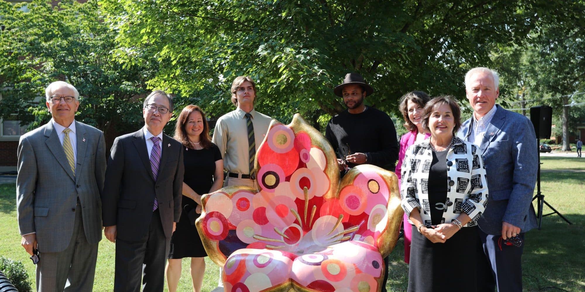 Group of officials during the 2021 visit from Japanese Ambassador Koji Tomita who spoke at the Randolph-Macon ceremony celebrating a gift from the Embassy of Japan in remembrance of the Great East Japan Earthquake.
