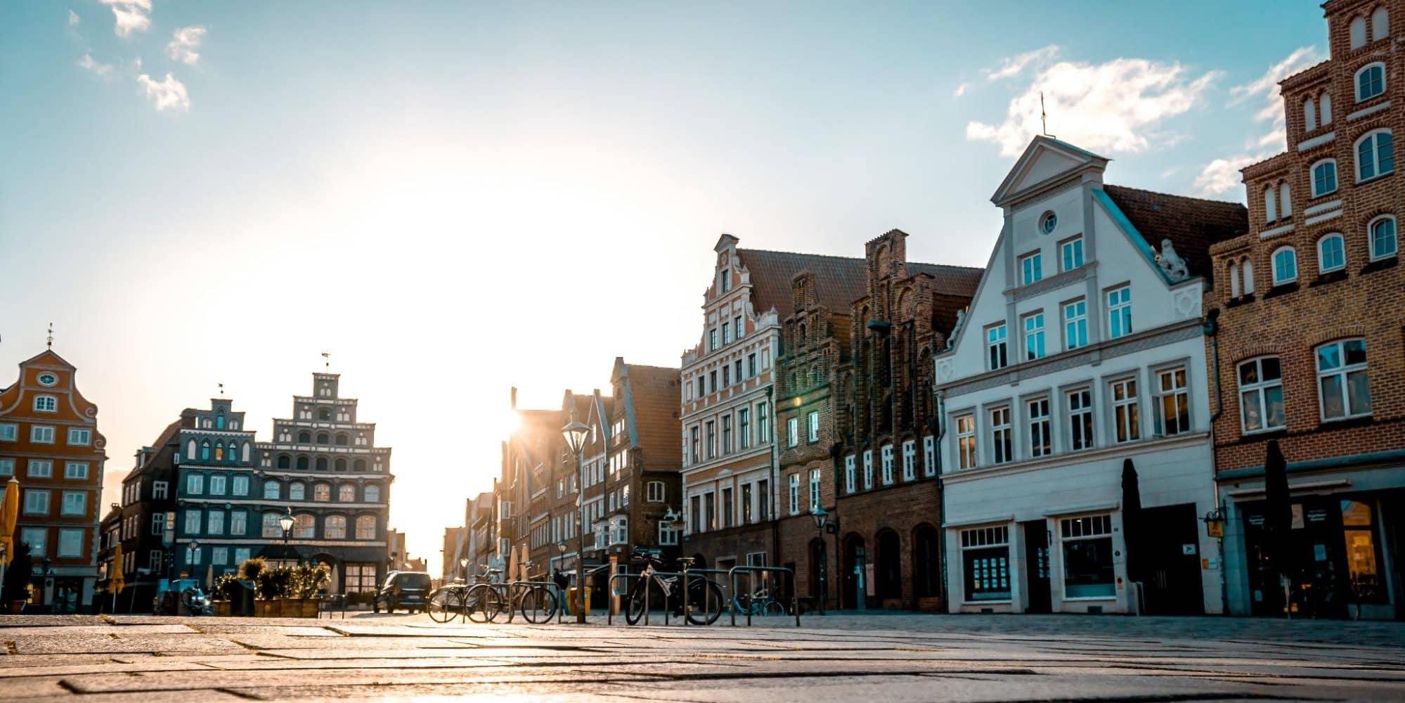 Sunrise over a street in Germany.