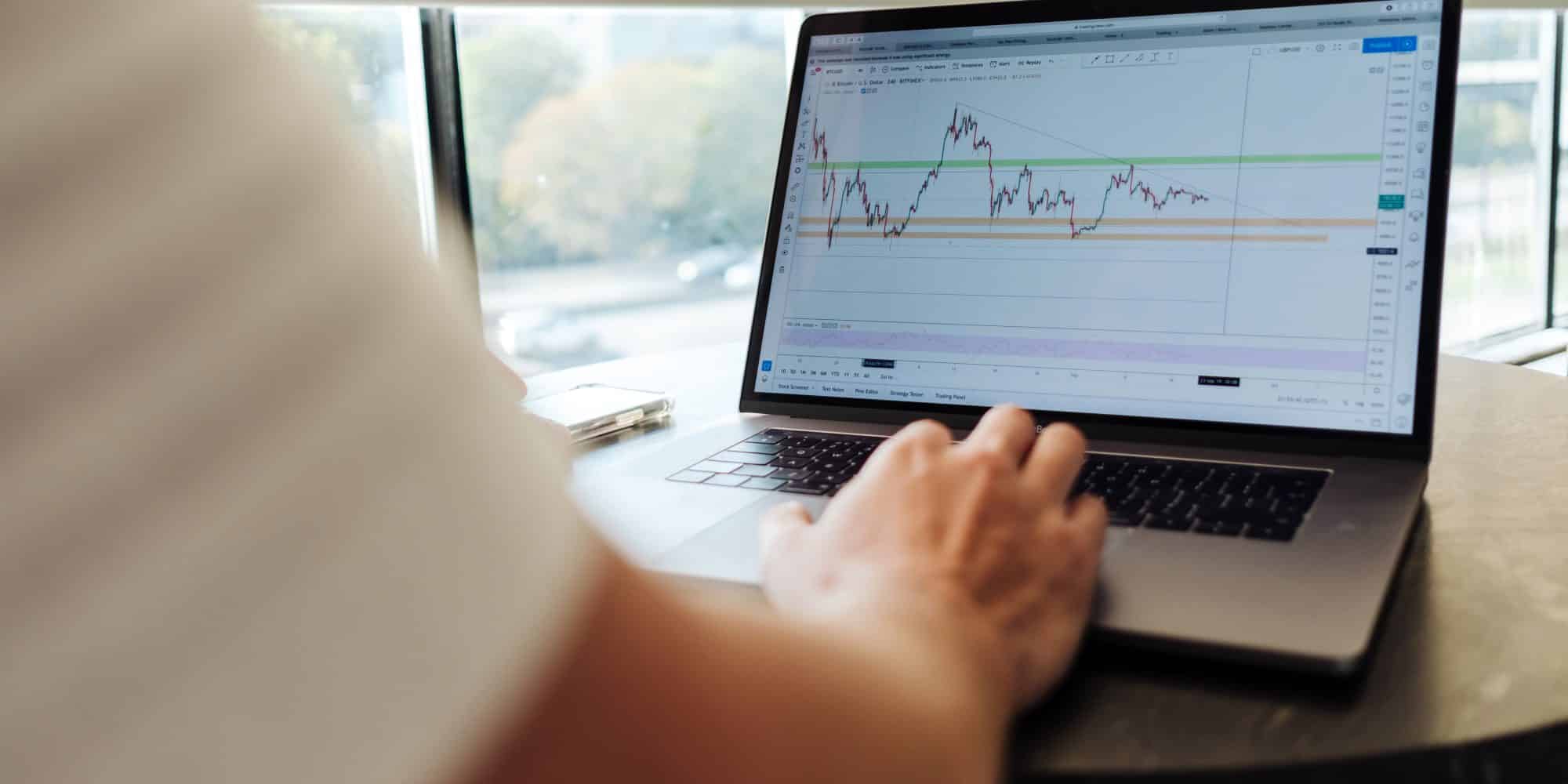 A view of computer screen with financial data while student is typing