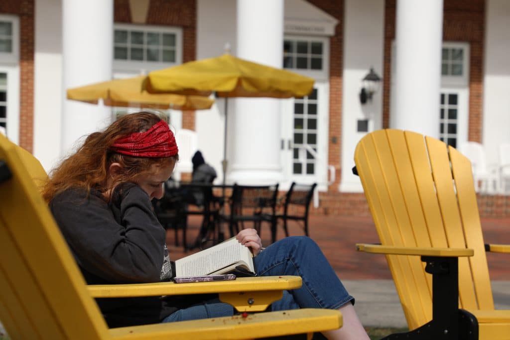 girl studying in adirondack