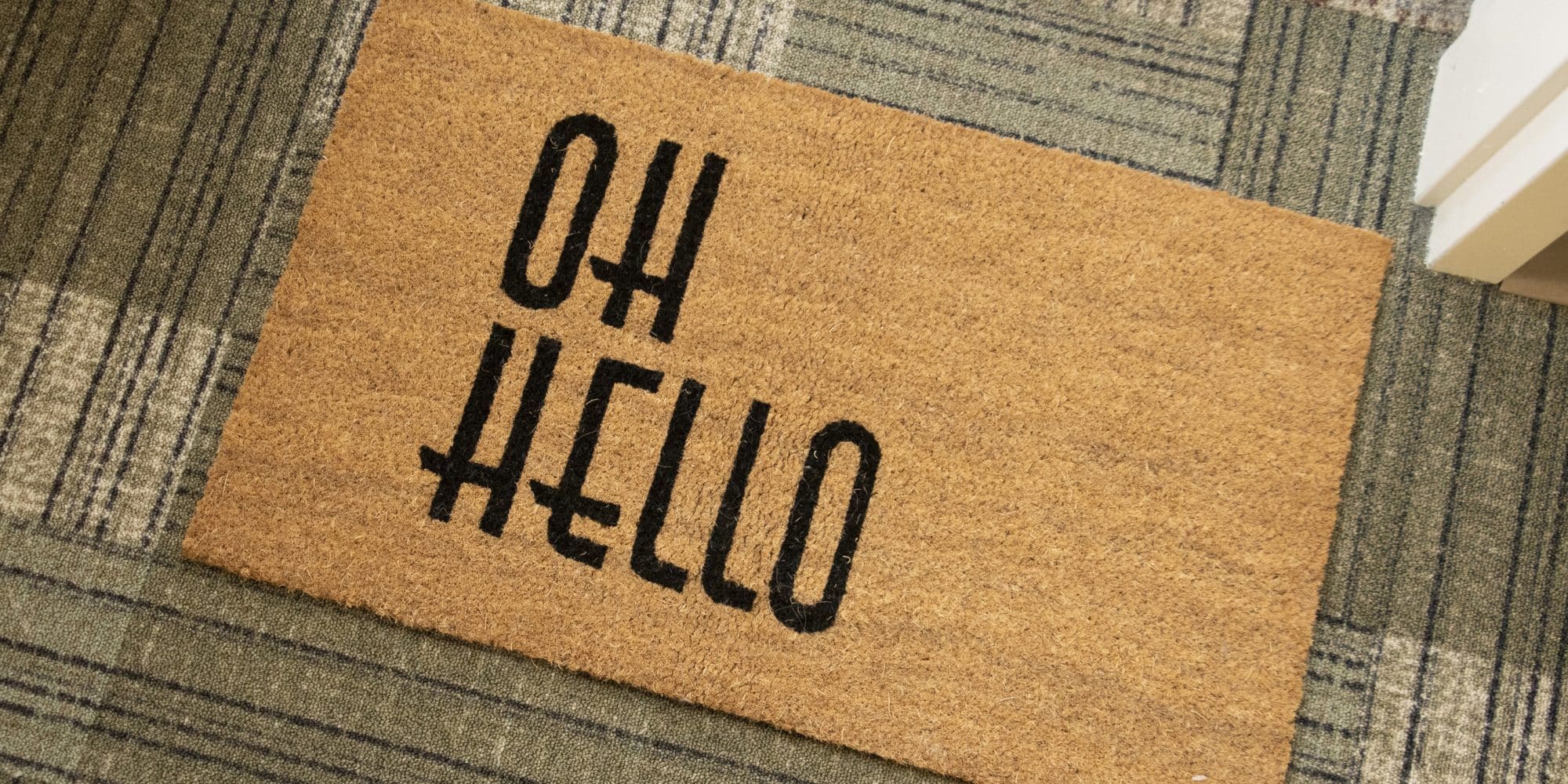 Oh hello door mat in the Andrews residence hall at Randolph-Macon College.