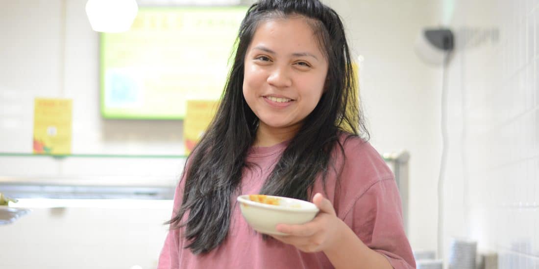One student in Estes with bowl