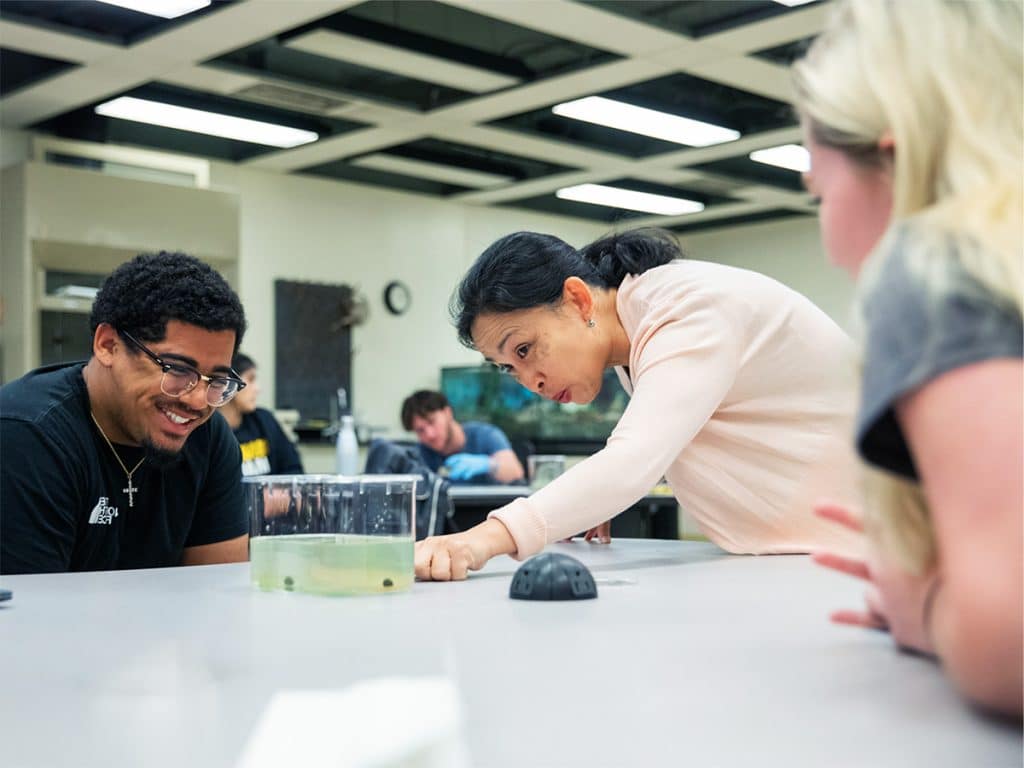 RMC biology students interact with their biology professor
