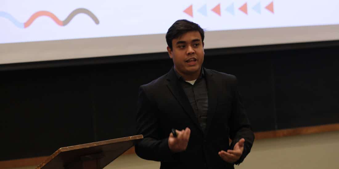 Daniel Sugano ‘24 presents his research in the Copley Science Center