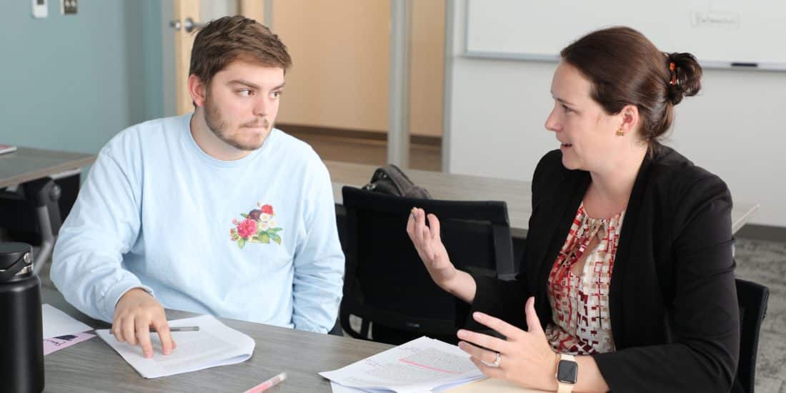 Dr. Savanna Love '10 provides instruction in an education course