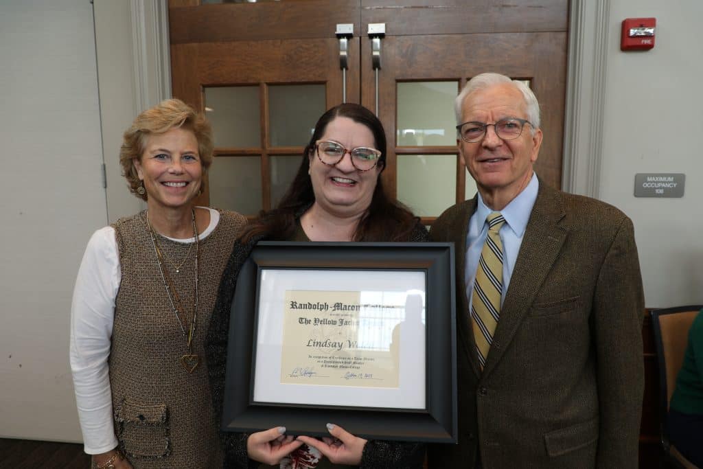 Lindsay Welch poses with Diane Lowder and President Lindgren at the 2023 Fall Yellow Jacket Awards