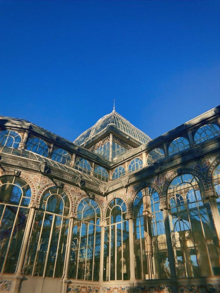 An ornate glass building.