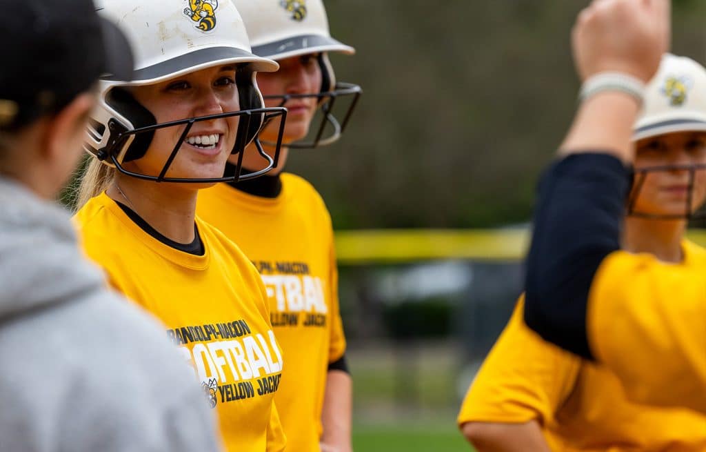 Four RMC softball players during a practice