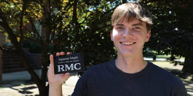 RMC Professor Nick Ruppel and Jonas Fike ID trees around campus as part of a research project to officially classify the RMC Campus as an arboretum.