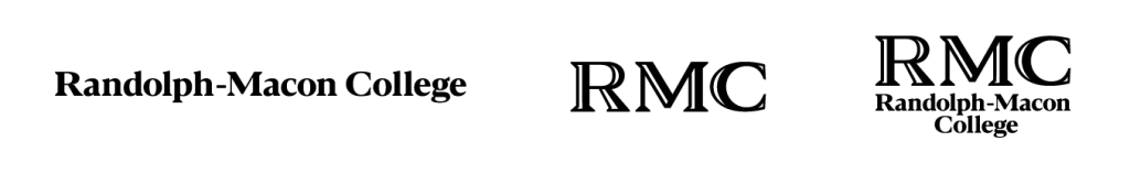 Three versions of the Randolph-Macon College logo in limited-use one-color