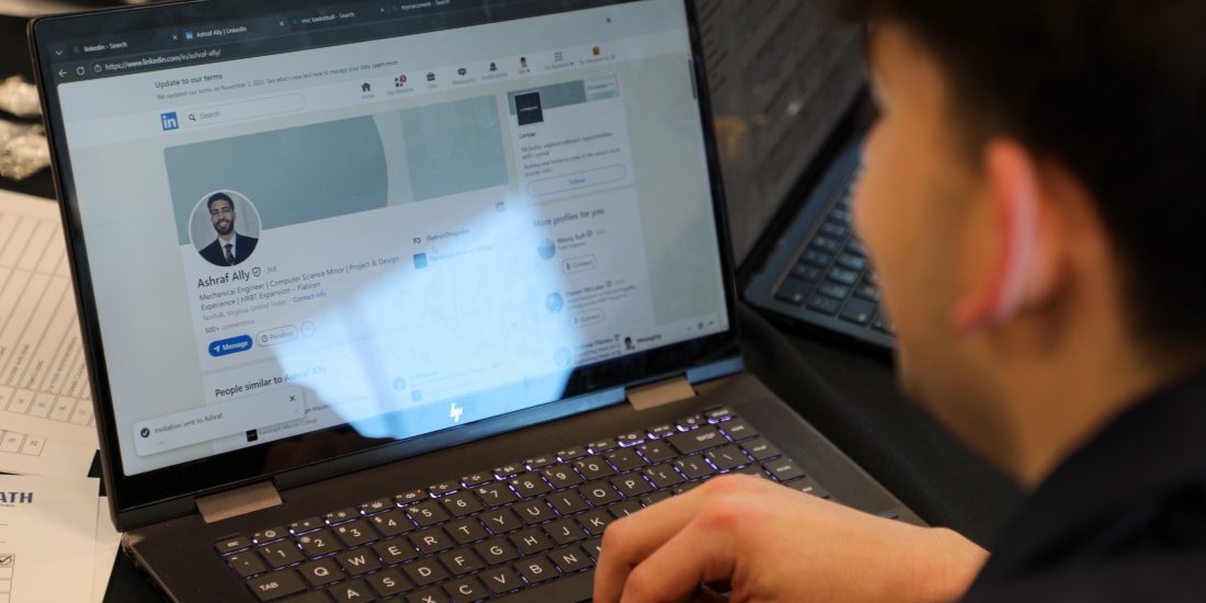 Student looking at LinkedIn