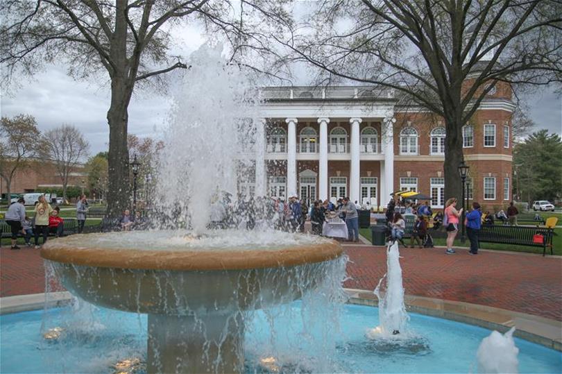 An up-close shot of the Fountain during Fountain Turn On