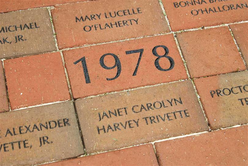 A closeup of the Trivette walkway bricks